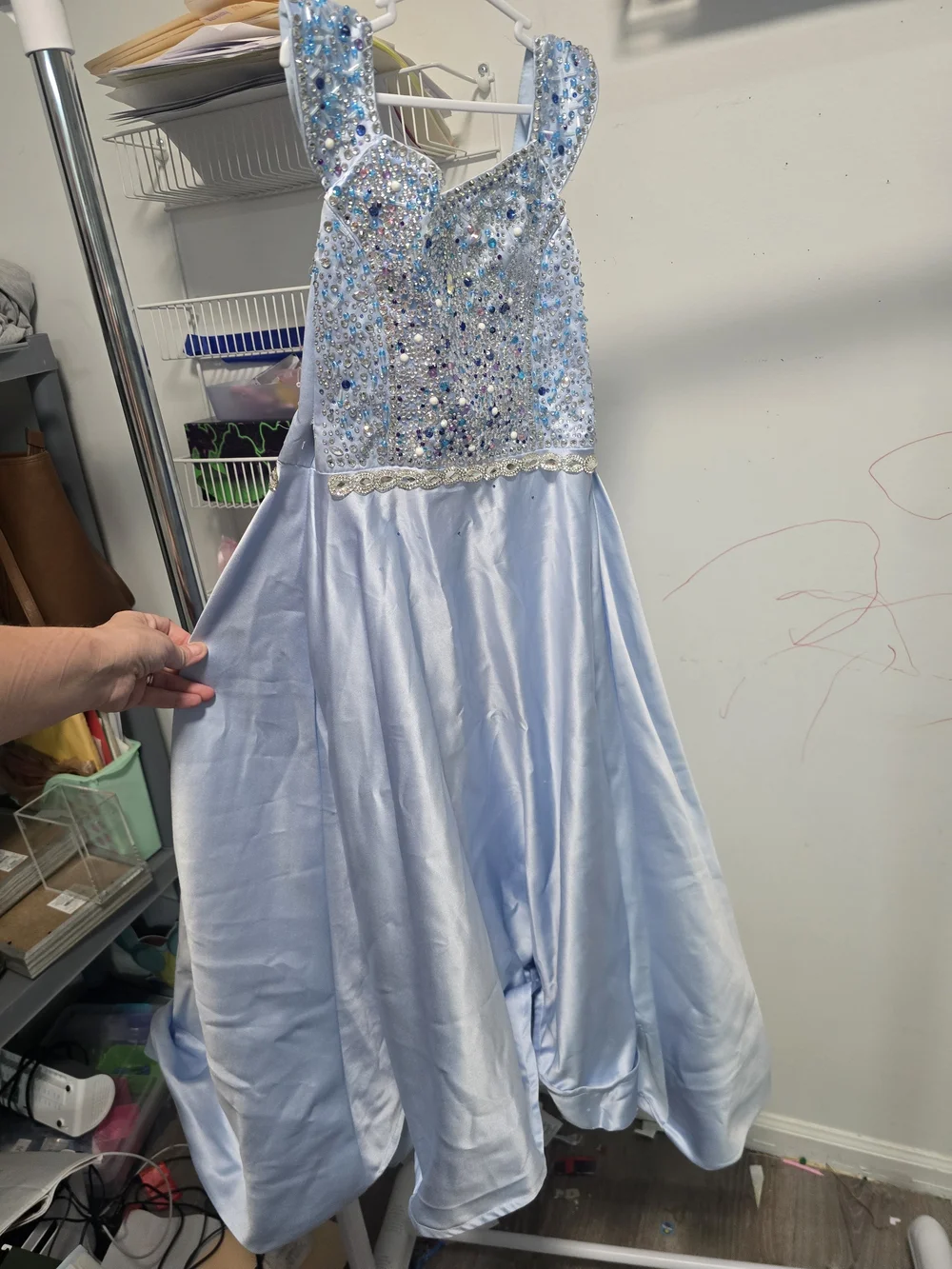 Light Blue Beaded Satin Pageant Dress
